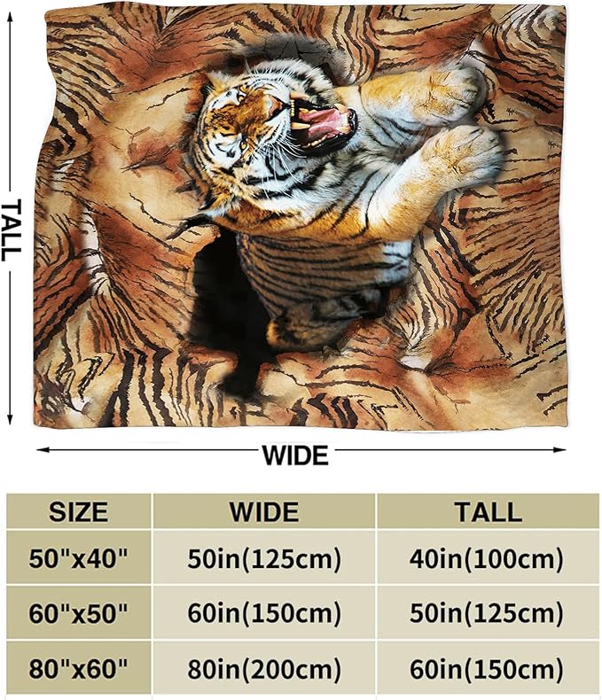 Tiger Throw Blanket, 50"x40", Multicolor, Animal Print, Microfiber Blend, Warm, All Seasons, Unisex Adult