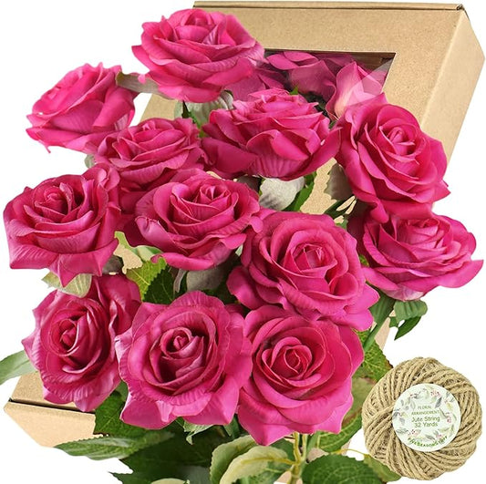 FiveSeasonStuff Fake Roses Wedding Flowers Real Touch Silk Coral Pink Artificial Flowers 12 Stems