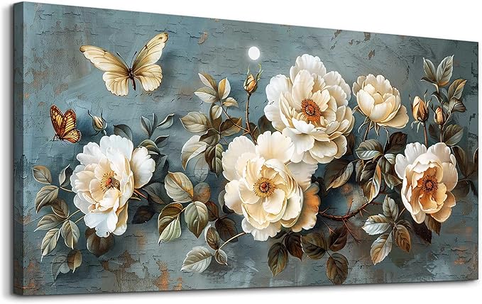 PHAOHUAXM Canvas Wall Decor For Bedroom Wall Art For Living Room Office Decor Abstract White Flower Wall Paintings Pictures Modern Artwork Posters Restaurant kitchen Home Decor Aesthetic 20"x40"
