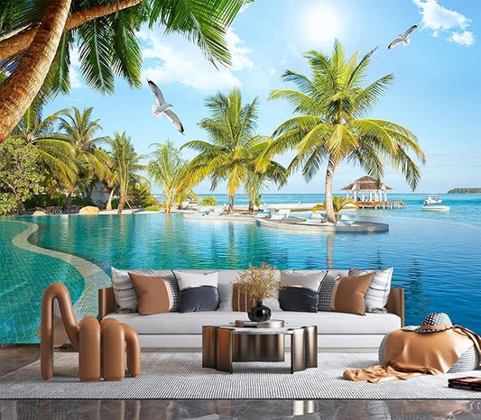 Eierme-Luxury Beach Resort Background Mural Wallpaper Peel and Stick 160" x 114"