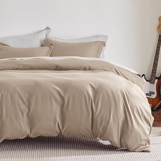 Bedsure Duvet Cover Queen Size - Soft Double Brushed Bedding Set for Kids & Adults, Zipper Closure, 3 Pieces, Includes 1 Duvet Cover (90"x90") & 2 Pillow Shams, NO Comforter, Hazel
