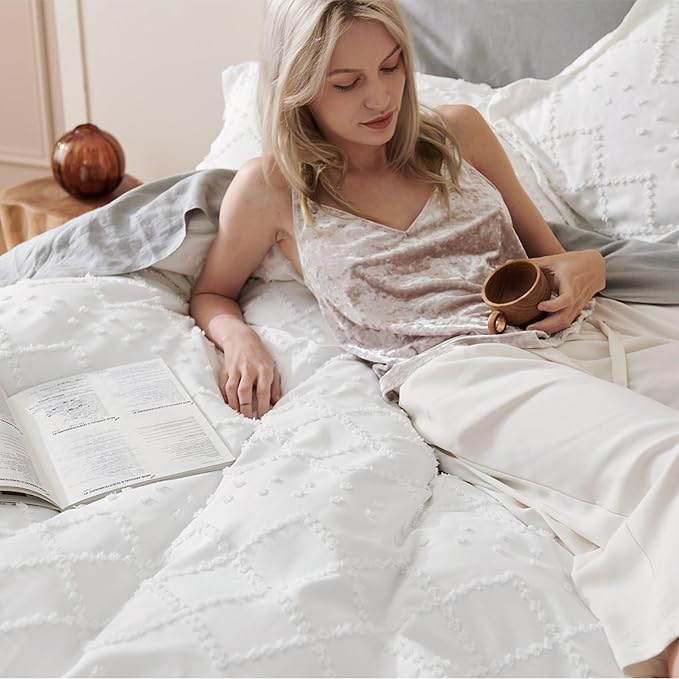 Bedsure Boho Twin Duvet Cover Size - Mineral Blue Breathable & Soft Boho Bedding, Machine Washable Comforter Cover for All Seasons, Includes 1 Duvet Cover 68"x90" with 1 Pillow Sham & Zipper Closure
