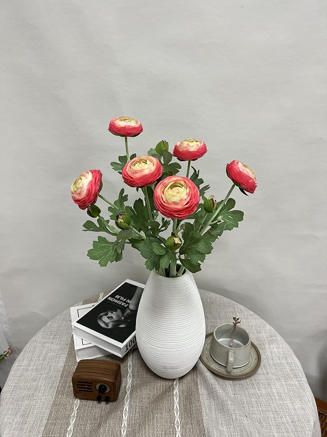 ATFL Pink Ranunculus Artificial Flowers,6 Pcs Artificial Faux Silk Ranunculus Flowers with Real Touch Stems,Fake Peony Flowers for Floral Arrangements DIY Wedding Bouquet Party Table Home Decor