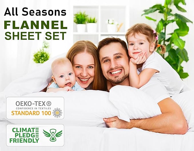 RUVANTI Flannel Sheets Twin Size - 100% Cotton Double Brushed Twin Sheets Set, Deep Pockets 16 Inches, All Seasons Breathable & Extra Soft Bed Sheets, Warm & Cozy, 3 Piece, Jasmine Stamp Cream