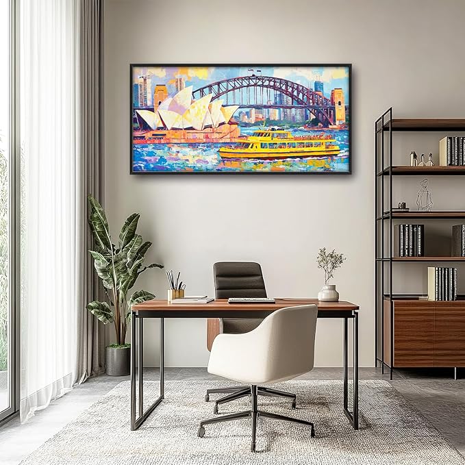 Extra Large Sydney Opera House Framed Wall Art for Living Room,Oversized Abstract Harbour Bridge Cityscape Pictures Wall Decor,Canvas Print Painting Modern Artwork Bedroom Office Bathroom 60L x 30W