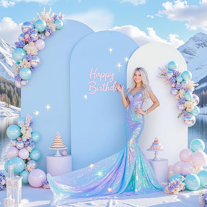 White and Blue Arch Backdrop Cover 7.2FT 6.6FT 6FT Arch Covers Stretchy Backdrop Set of 3, Wedding Arch Cover Spandex Fitted Double-Color Fabric Arch Covers for Party Baby Shower Birthday Decoration