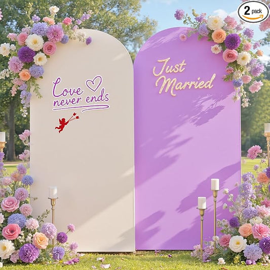 Ivory Purple Arch Backdrop Cover Set of 2-7.2ft 6ft Dual Color Wedding Arch Cover-Wrinkle Free Stretchy Spandex Cream Lavender Fitted Chiara Arch Stand Cover for Birthday Party Photo Photography