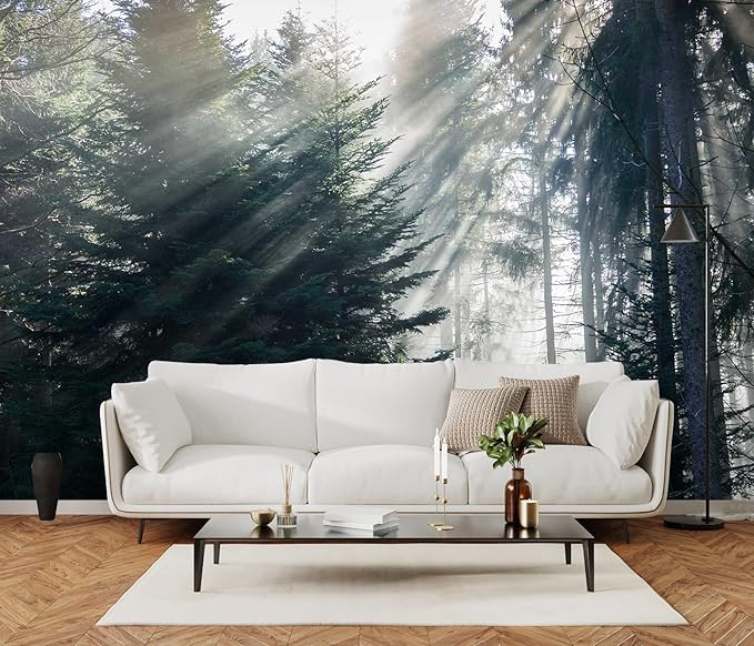 Forest in The Fog Wall Mural, Forest Wall Sticker Wallpaper, Non-self-Adhesive Wall Decorations（Non-self-Adhesive）