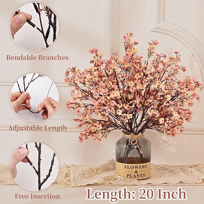 Yastouay Fake Fall Flowers Thanksgiving Table Decor, 5Pcs Fall Beige Brown Artificial Flowers for Decorations, Babys Breath Artificial Flowers Bulk for Thanksgiving Fall Decor Floral Arrangement