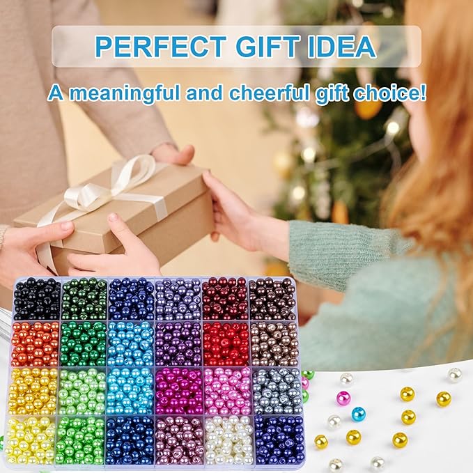 XSEINO About 7200PCS 6mm Glass Beads Bracelet Making Kit,144 Assorted Designs Special Color Series Crystal Floral Pearl Crack Ink Dual Colorful Beads for Bracelet and DIY Crafts and Jewelry Making