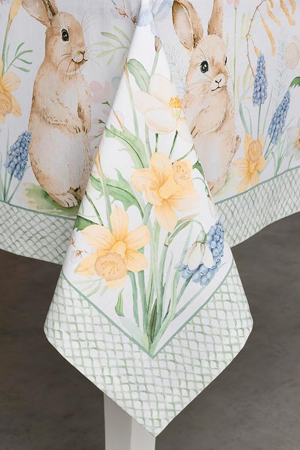 Maison d' Hermine Table Cloth Rectangle Table 100% Cotton 54 x 72 Inches Tablecloth Reusable Decorative for Dining Room, Farmhouse, Home, Party, Festive & Wedding Spring Summer - Easter Dew