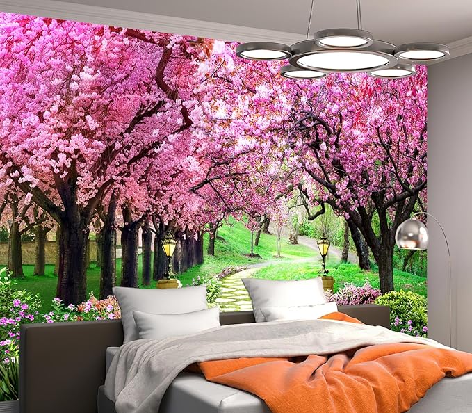 Cliouar-Pink Cherry Tree Flower Wall Mural Wallpaper Peel and Stick 137" x 102"
