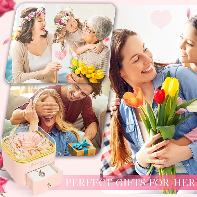 Beferr Preserved Rose with Necklace for Mom Birthday Gifts Eternal Roses Fresh Flowers for Delivery Prime Christmas Day Gifts for Her Mother Grandma Wife Sister Daughter Girl Friends