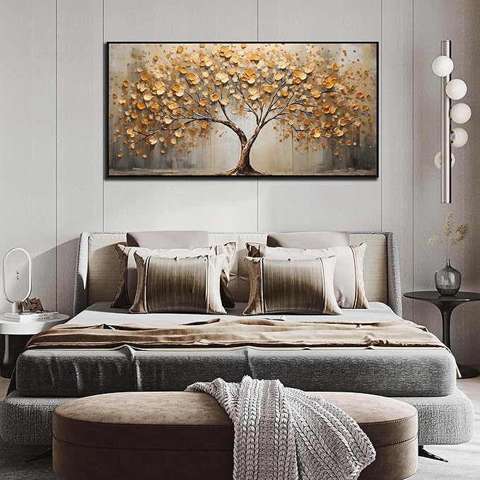 WDHCG Tree Pictures Wall Decor for Living Room - Gold Wall Art for Office - Frames Wall Art for Bedroom Size 29" x 59"