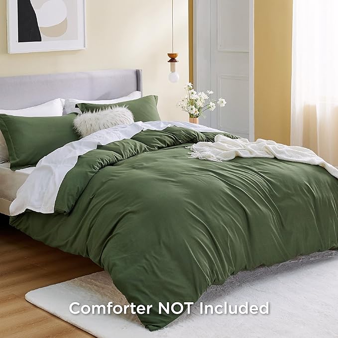 Bedsure Duvet Cover King Size - Soft Double Brushed Bedding Set for Kids & Adults, Zipper Closure, 3 Pieces, Includes 1 Duvet Cover (104"x90") & 2 Pillow Shams, NO Comforter, Olive Green
