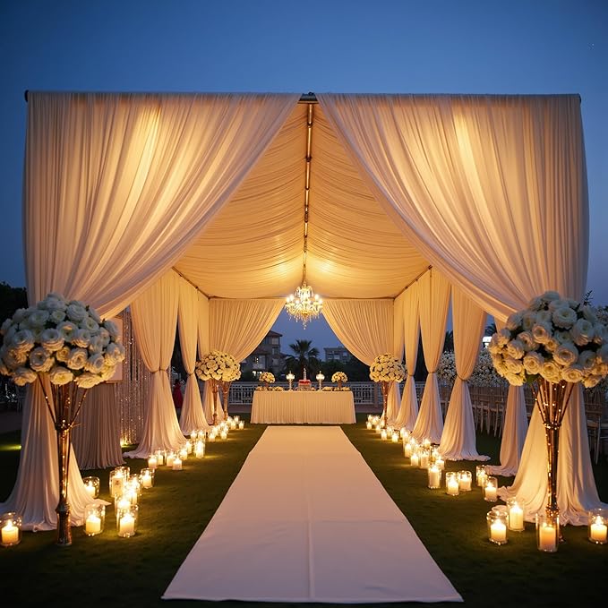PartyVillage 30ft×15ft White Backdrop Curtain for Wedding Parties, 6 Panels Wrinkle Free 15 FT Long Polyester Photo Backdrop Drapes Back Drop Cloth for Birthday Photography Background