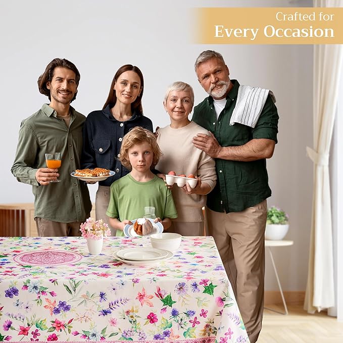 Maison d' Hermine Table Cloth Square Table 100% Cotton 54 x 54 Inches Tablecloth Reusable Decorative Everyday Use for Dining Room, Farmhouse, Home, Party, Festive & Wedding Spring Summer - Chardon