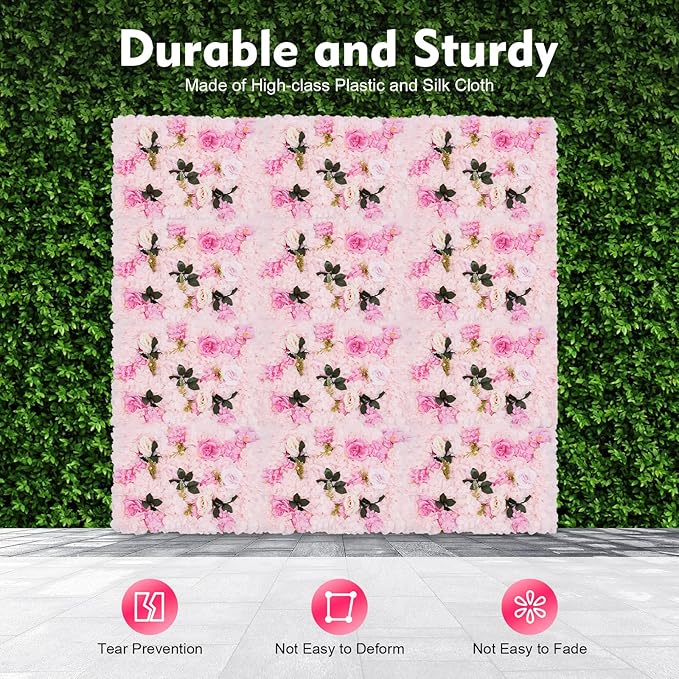 LOYALHEARTDY 12 Pack Artificial Flower Wall Panels 24" x 16" Flower Wall Panel Backdrop Faux Hydrangea Rose Flower Backdrop Panels for Wall Decor Wedding Party Event Decoration