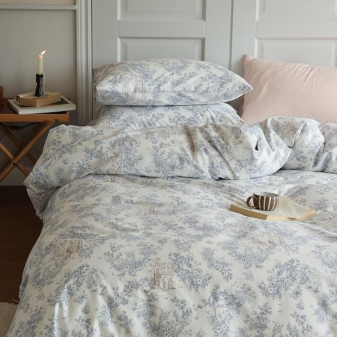 LifeTB Botanical Flower Duvet Cover Set King 3 Pieces Cotton Vintage Floral Bedding Set Farmhouse Boho Comforter Cover Cottagecore Bedding Set Country Style Cabin Floral Comforter Cover King Size