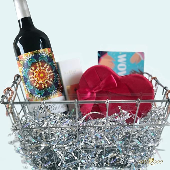 UNIQOOO 1/2 LB Metallic Iridescent Silver Crinkle Cut Paper Shredded Filler, Sparkle Crystal Unicorn Silver Paper Shreds Raffia Tissue, Craft Bedding Cushion, For Christmas Gifts Wedding Birthday