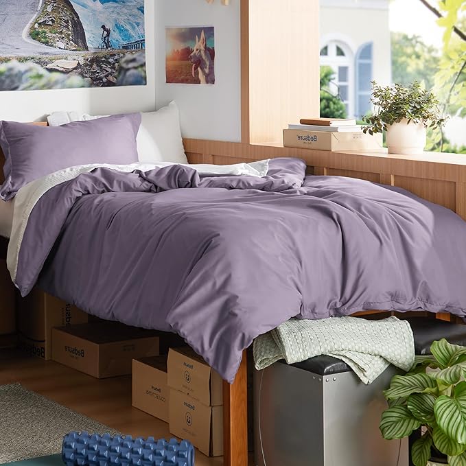 Bedsure Duvet Cover Twin/Twin XL Size - Soft Double Brushed Bedding Set for Kids & Adults, Zipper Closure, 2 Pieces, Includes 1 Duvet Cover (68"x90") & 1 Pillow Sham, NO Comforter, Grayish Purple