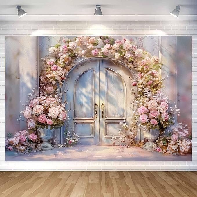 6X4ft Pink Floral Photography Backdrop, Retro Oil Painting Flowers Photography Backdrop Dreamlike Wedding Portrait Photo Background Wedding Birthday Party Background Banner Decor