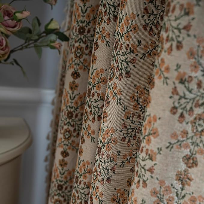 ENJOYBRIDAL Floral Curtains 96 Inch Length 2 Panels Vintage Flower Patterned Drapes Boho Semi Sheer Tassel Rustic Country Rod Pocket Botanical Farmhouse Window Curtain Panels for Bedroom Living Room