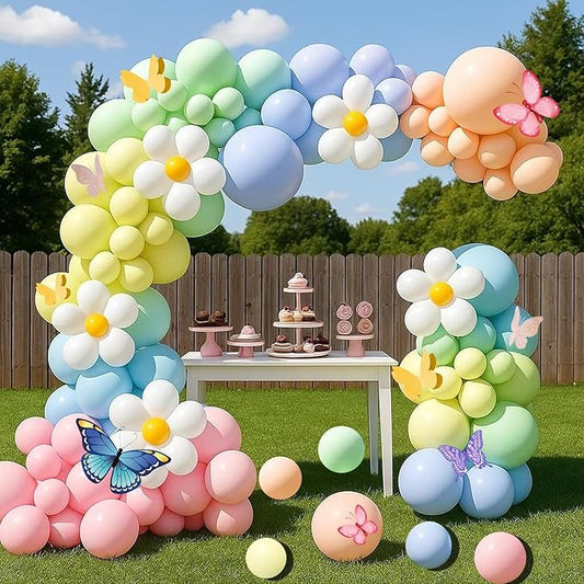 Pastel Balloons Arch Kit with DIY Daisy Flowers 156pcs Macaron Balloons Garland 16FT Balloon Chain and Flower Clips for Birthday Party Wedding Anniversary Engagement Decorations