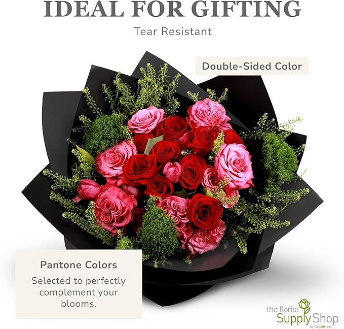 the florist Supply 20 Sheets Premium Flower Wrapping Paper | Waterproof Flower Wrapping Paper for Bouquets | Double Sided Floral Bouquet Sheets | DIY Gifts Colorblend Black/Black