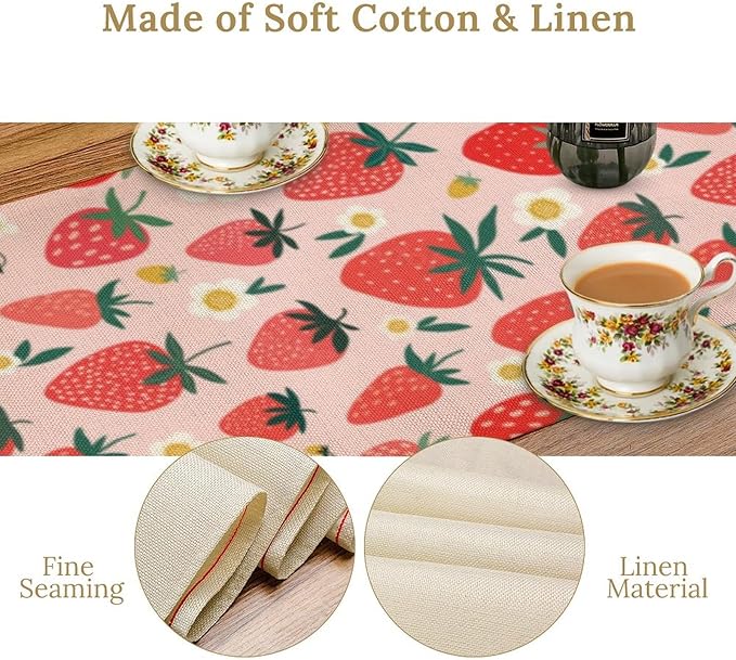 Strawberry Table Runner, Spring Summer Fruit Birthday Party Decoration Dining Room Home Kitchen Table Decor 13 x 120Inch