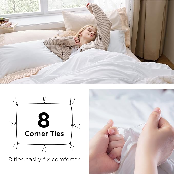 Bedsure White Duvet Cover Full Size - 3 Pieces Prewashed Extra Soft Cotton-Like Bedding Set, Includes 1 Duvet Cover 80x90 Inches with Zipper Closure & 2 Pillow Shams, Comforter Not Included