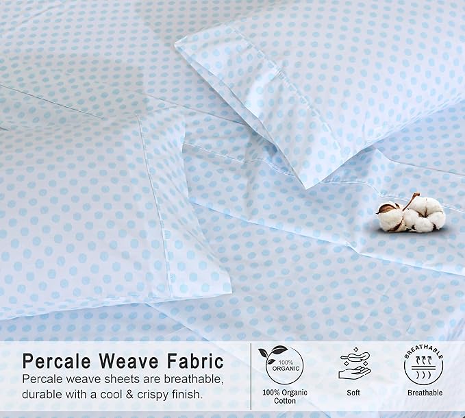 RUVANTI 100% Organic Cotton Sheets Queen Size, Percale Weave, GOTS Certified, 4-Piece Set, Deep Pocket 15", Crisp & Breathable, Soft Durable Bedding, Sábanas Algodón Orgánico – Circle Imprint
