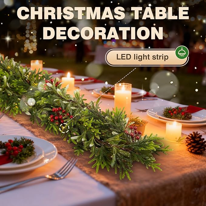 1PC 9FT Christmas Decor Artificial Norfolk Pine Garland,Realistic Artificial Garland Greenery for Fireplace Table, Mantle Wall, Indoor Outdoor Winter Holiday Decorations(1, 9FT)