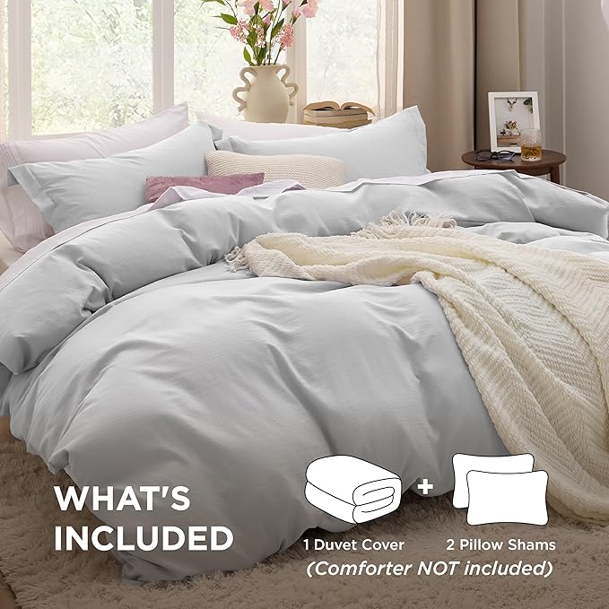Bedsure Light Grey Oversized King Duvet Cover - 3 Pieces Prewashed Cotton-Like Extra Soft Bedding Set, Includes 1 Duvet Cover 120x98 Inches with Zipper Closure & 2 Pillow Shams, Comforter Not Included
