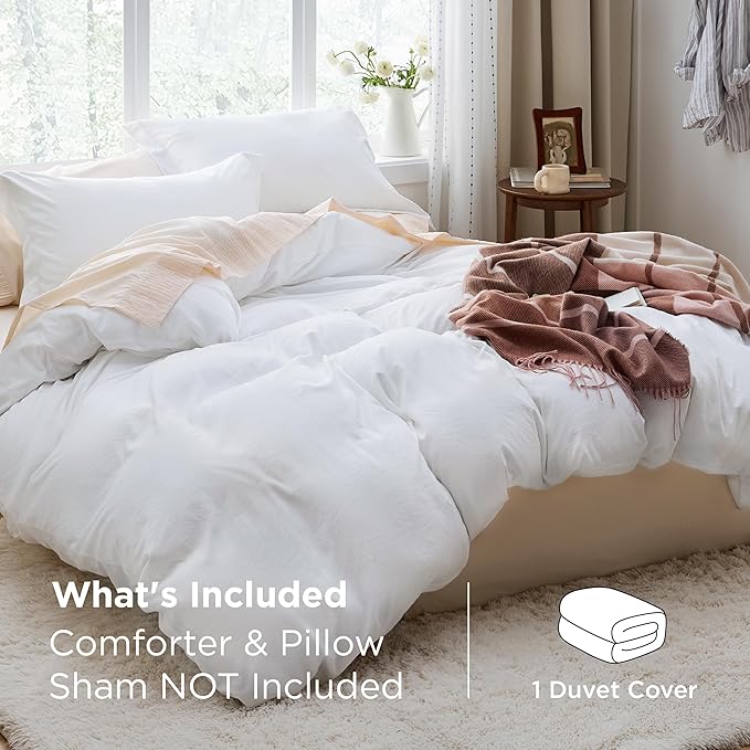 Bedsure Duvet Cover Queen Size Only - Prewashed Extra Soft All Season Bedding, Includes 1 Duvet Cover 90x90 Inches with Zipper Closure, White, Comforter Not Included