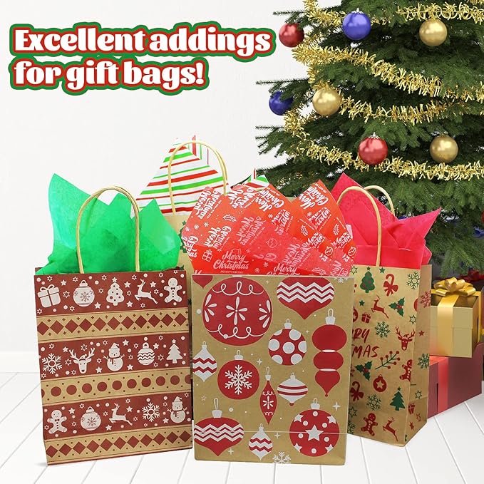 120 Sheets Christmas Tissue Paper for Gift Bags Wrapping, Assortment Holiday Tissue Paper for Gift Wrapping, Gift Decoration, Art & Craft (20 x 20 inches)