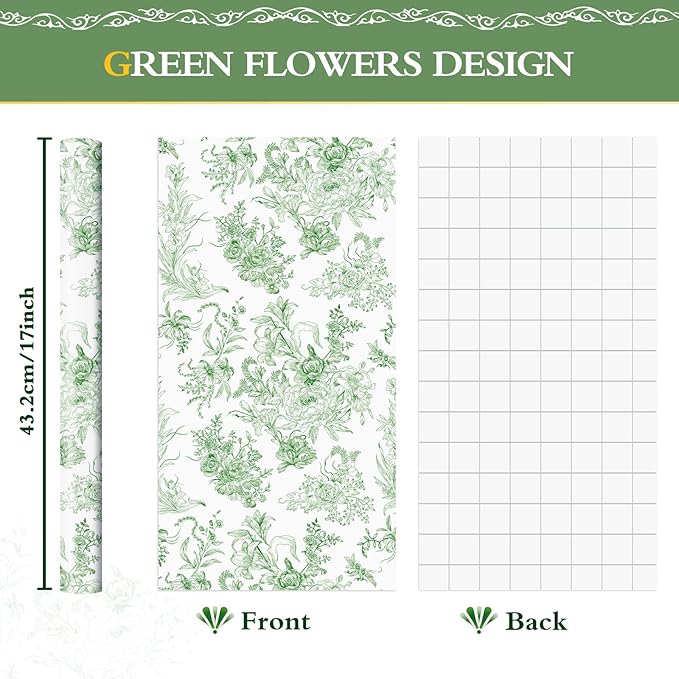 WERNNSAI Flower Gift Wrapping Paper Roll - 1 Roll 17”x 33 ft Bouquet Wrapping Paper Green Floral Wrapping Paper for Girls Birthday Party Women Wedding Gift Wrap Supply