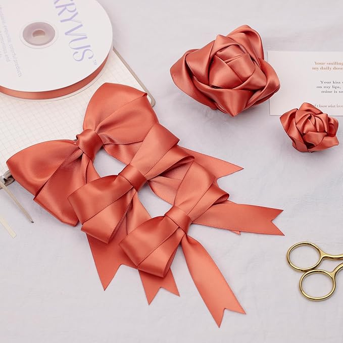 Copper Satin Ribbon, Double Faced 1 Inch X 25 Yards Copper Ribbon, Premium Satin Ribbon for Gift Wrapping, Crafts, Hair Bow Making, Sewing, Flower Bouquet, Wedding Party Decor