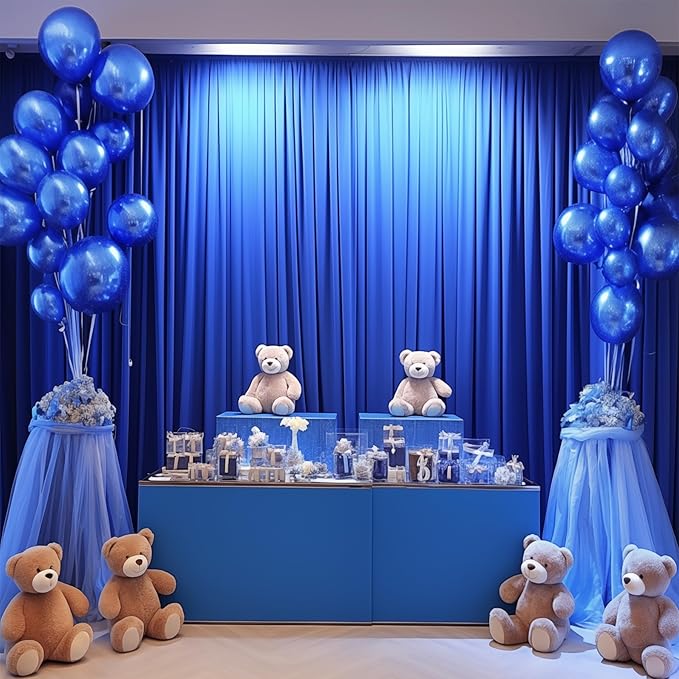 Royal Blue Backdrop Curtain 2 Panels-Wrinkle-Free Royal Blue Curtains Polyester Photography Drapes for Baby Shower Birthday Party Photo Background Backdrop Stand- 8 X10FT