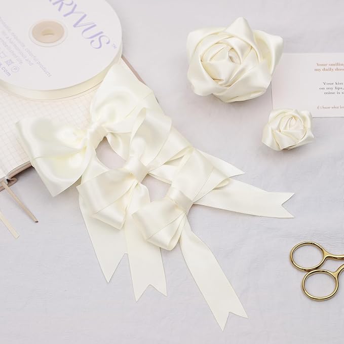 Premium Double Faced Satin Cream Ribbon, 7/8 Inch X 25 Yards, Perfect for Gift Wrapping, Crafts, Wedding Decor