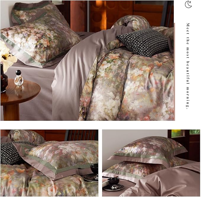 VM VOUGEMARKET Garden Flower Duvet Cover Set Queen,3 Pieces Pink Floral Duvet Cover with 2 Pillow Shams Smooth Silky Long Staple Cotton Bedding Set-Queen,90x90 Inch