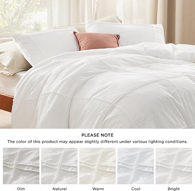 Bedsure Grid Boho Duvet Cover Twin Size - Shabby Chic Tufted Boho Bedding Set, 2 Pieces Shabby Chic Home Bedding for All Seasons, Includes 1 Twin Duvet Cover & 1 Pillowcase (White, 68" x 90")