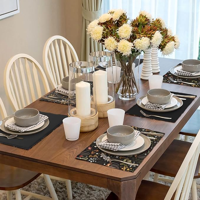 Mushroom Placemats Set of 4,Vintage Forest Moth Table Mats Heat Resistant Washable for Kitchen Dining Table Spring Summer Place Mats Linen 12x18 Inch 4 PCS, Style-4