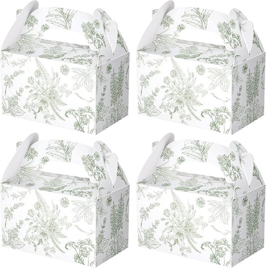 Dunzoom 24 Pack Sage Green Floral Paper Gift Boxes Party Favor Gift Gable Boxes with Chinoiserie Floral Printed Candy Treat Box for Wedding Birthday Tea Bridal Shower Party