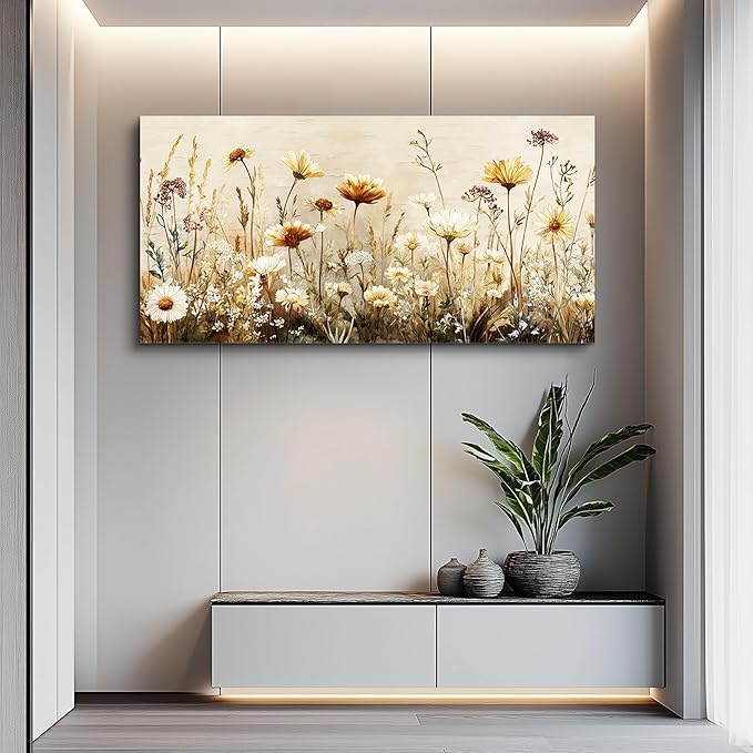 hyidecorart Elegant Flowers Canvas Wall Art - Floral Pictures for Wall Decor Modern Home Decor Oil Paintings Nature Watercolor Prints Artwork for Living Room Bedroom Office Wall Decoration 20" x 40"