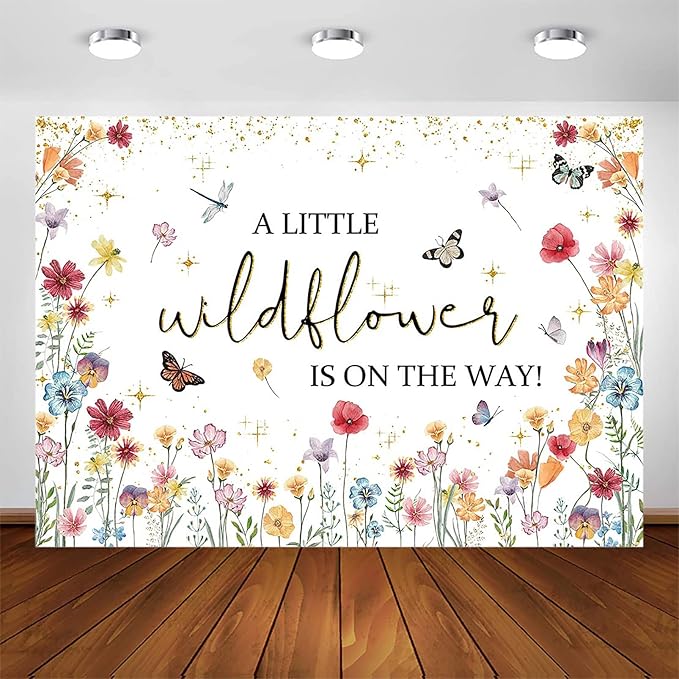 Avezano Wildflower Baby Shower Decorations A Little Wildflower is On The Way Baby Shower Backdrop Floral Theme Baby Girls' New Born Photoshoot Background Banner (10x7ft(120x84in))
