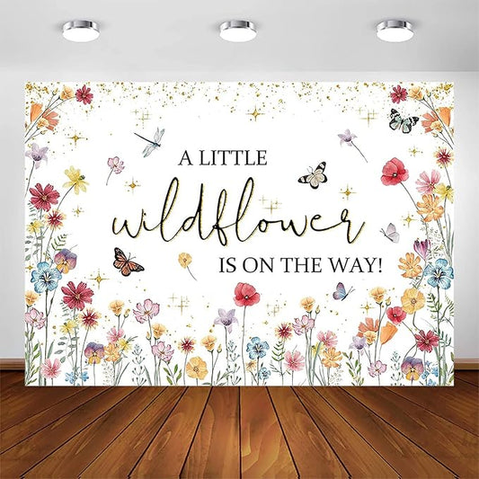 Avezano Wildflower Baby Shower Decorations A Little Wildflower is On The Way Baby Shower Backdrop Floral Theme Baby Girls' New Born Photoshoot Background Banner (5x3ft(60x36in))
