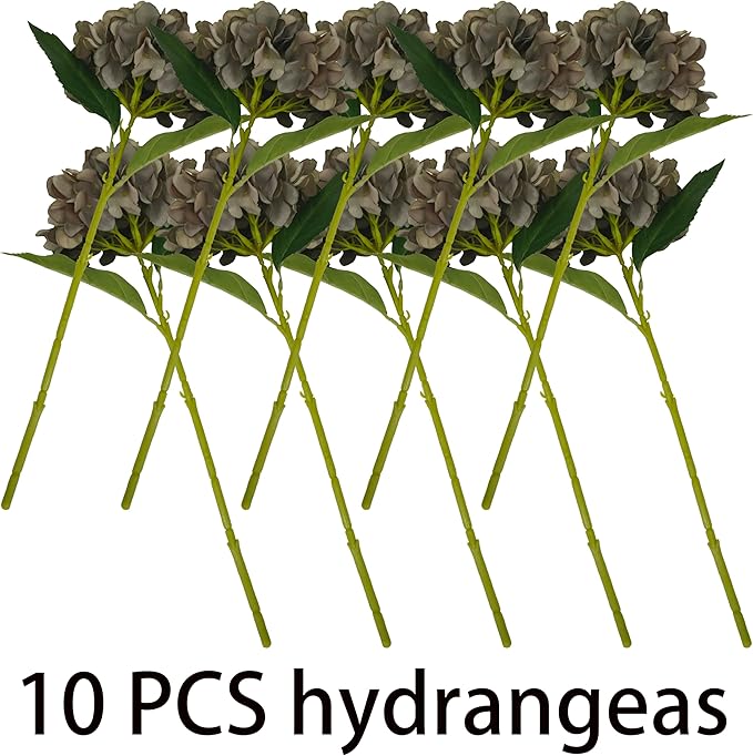 Coffee Hydrangea Artificial Flowers,10 Pcs Faux Coffee Hydrangea Flowers,Artificial Hydrangeas Flowers with Stems,Fake Hydrangeas,Silk Hydrangeas Flowers with Stems for Home Decor