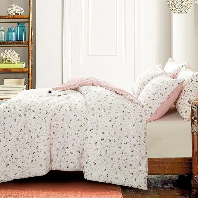 Comforter Twin Floral 2-Piece Soft Bedding Set - Garden Style Pink Flower Print Botanical Comforter & Pillowcases for All Seasons