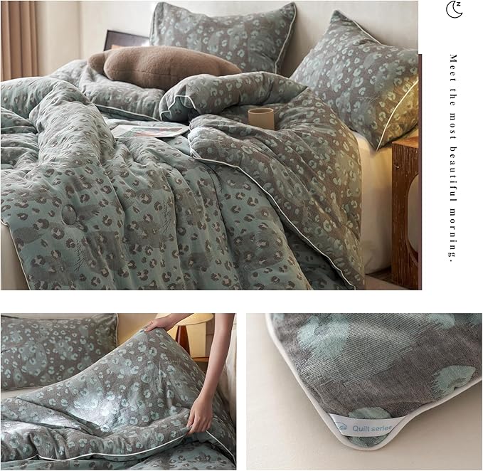 HighBuy Muslin Cotton Comforter Set Full Size Leopard Print Bedding Comforter with 2 Pillowcases Sexy Luxury Cheetah Pattern Comforter Set for Teen Men Room Decor,Breathable,Ultra Soft